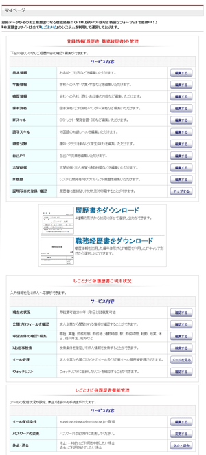 MyPageのメニュー
